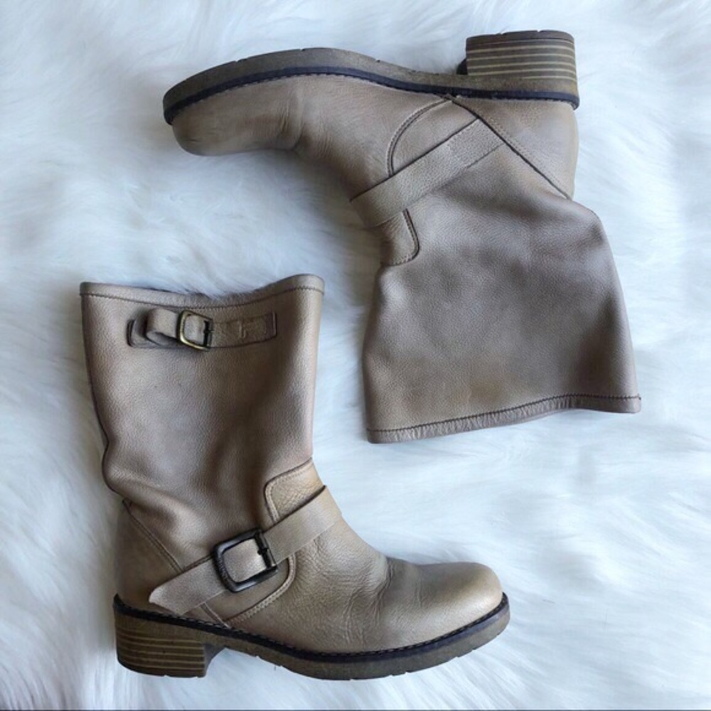 Prune Argentina Taupe Leather Moto Boots Sz 8
